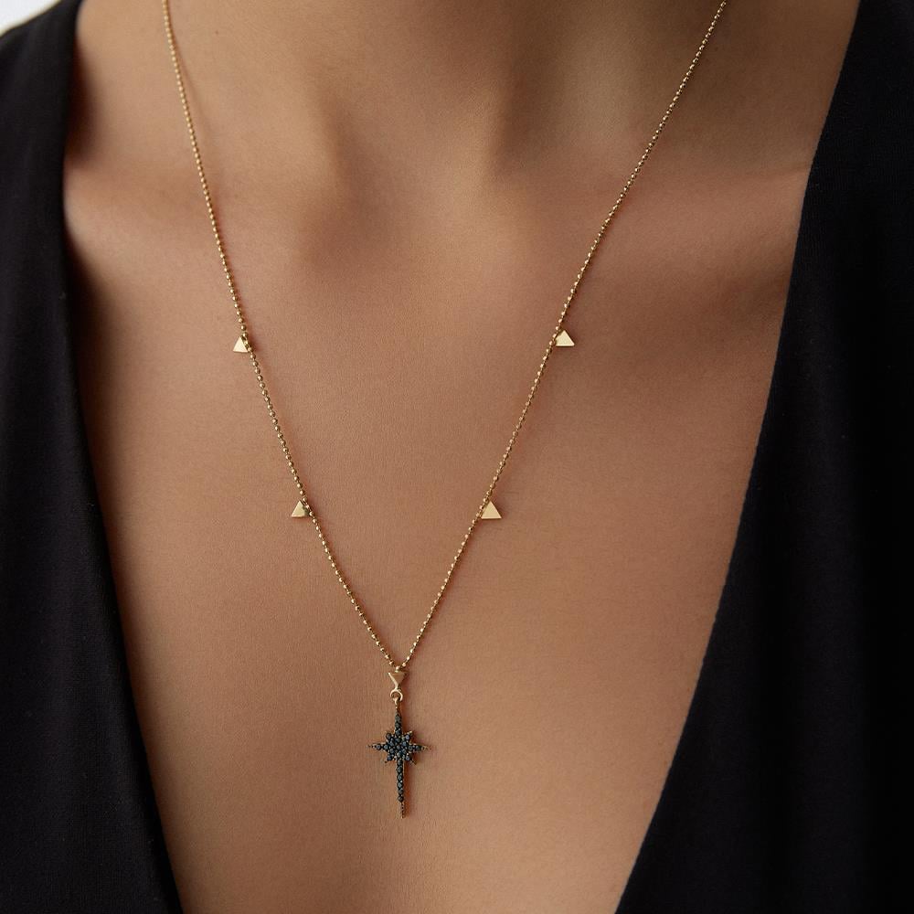 Siyah Taşlı Minimal Kuzey Yıldızı Altın Kolye - Image 2