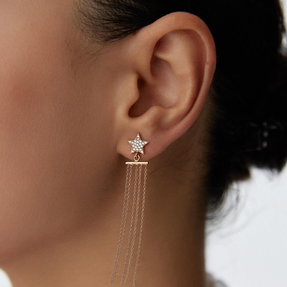 Tasarım Yıldız Rose Altın Küpe - Image 2