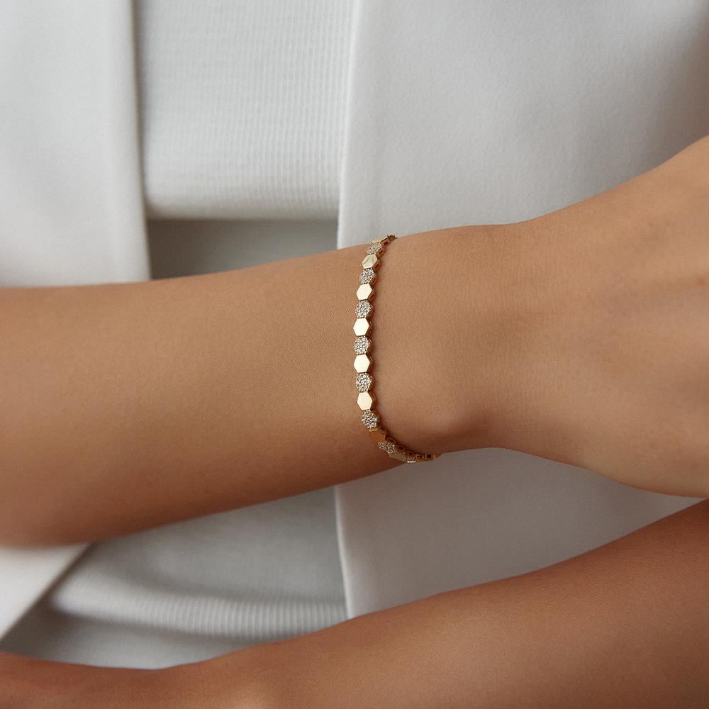 Taşlı Altıgen Baltepek Altın Bileklik - Image 2