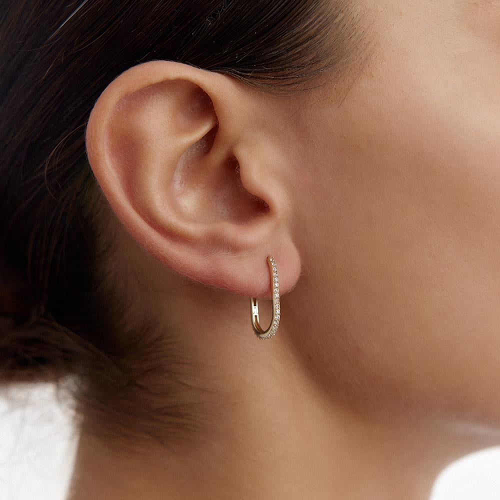 Taşlı Altın Halka Küpe - Image 1