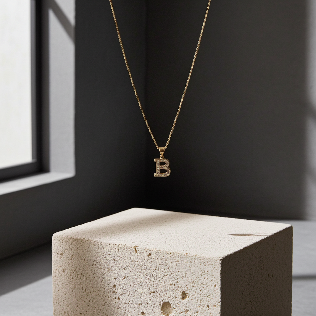 Taşlı Altın Harf Kolye - Image 4