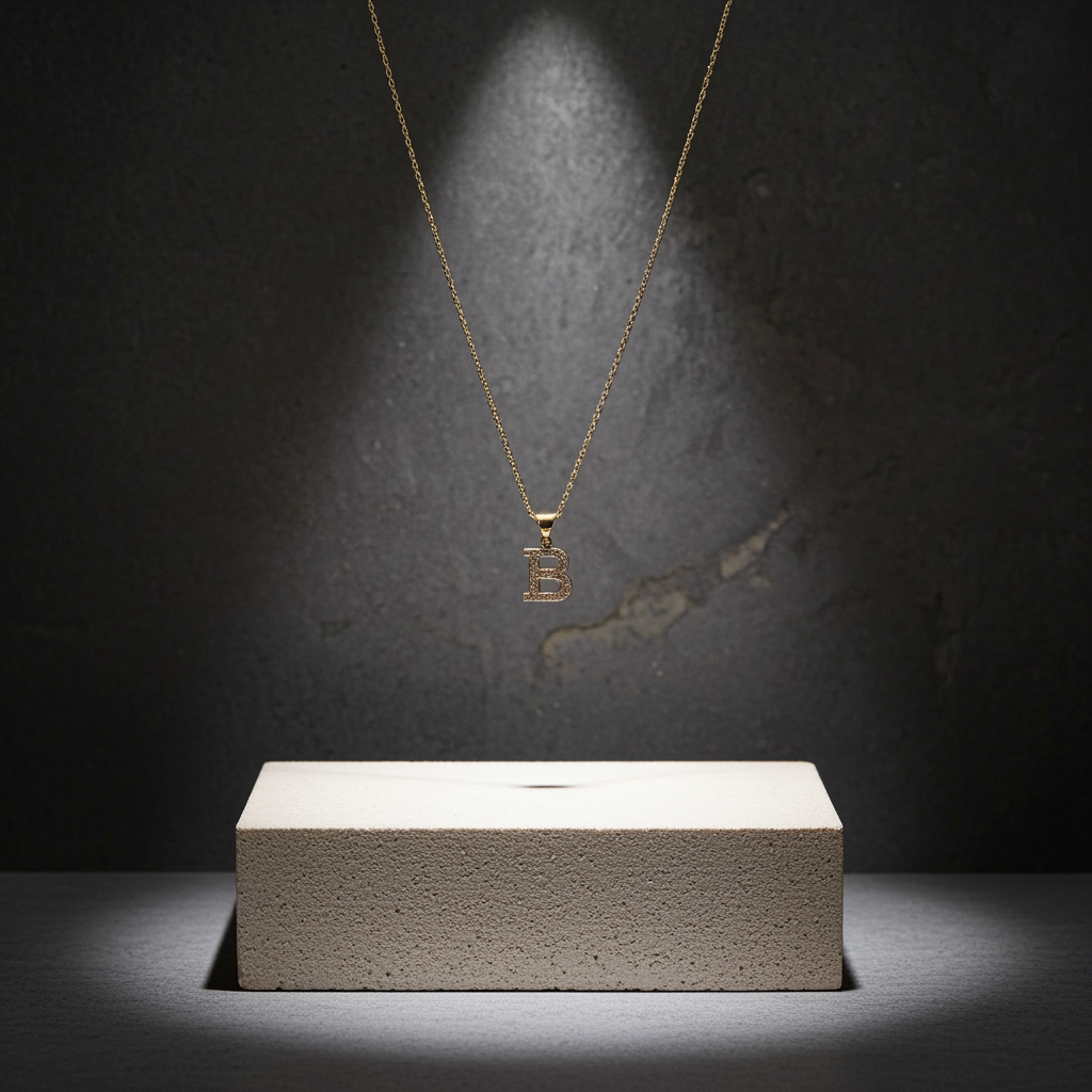 Taşlı Altın Harf Kolye - Image 3