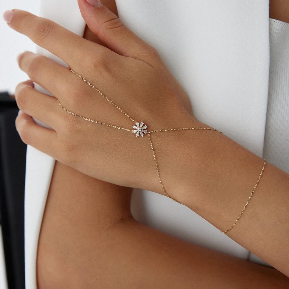 Taşlı Çiçek Motif Altın Şahmeran Bileklik - Image 2