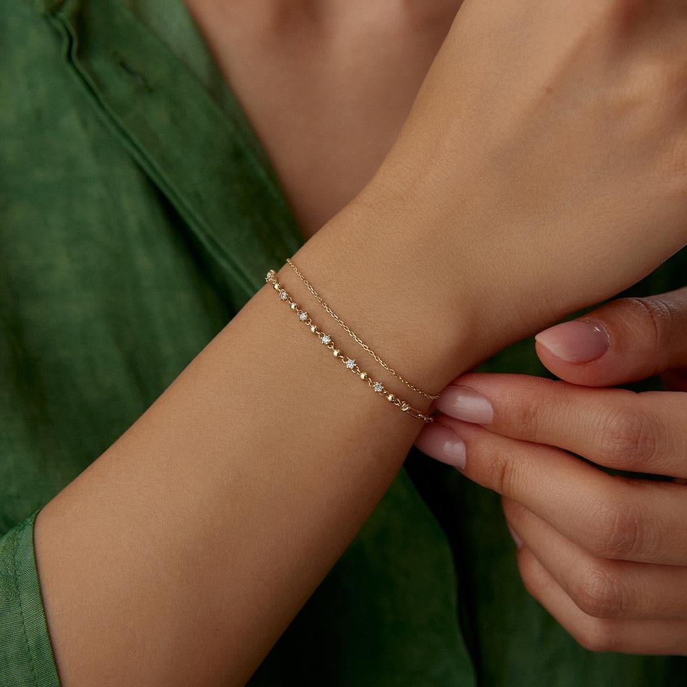 Taşlı Çift Zincir Minimal Altın Bileklik - Image 2