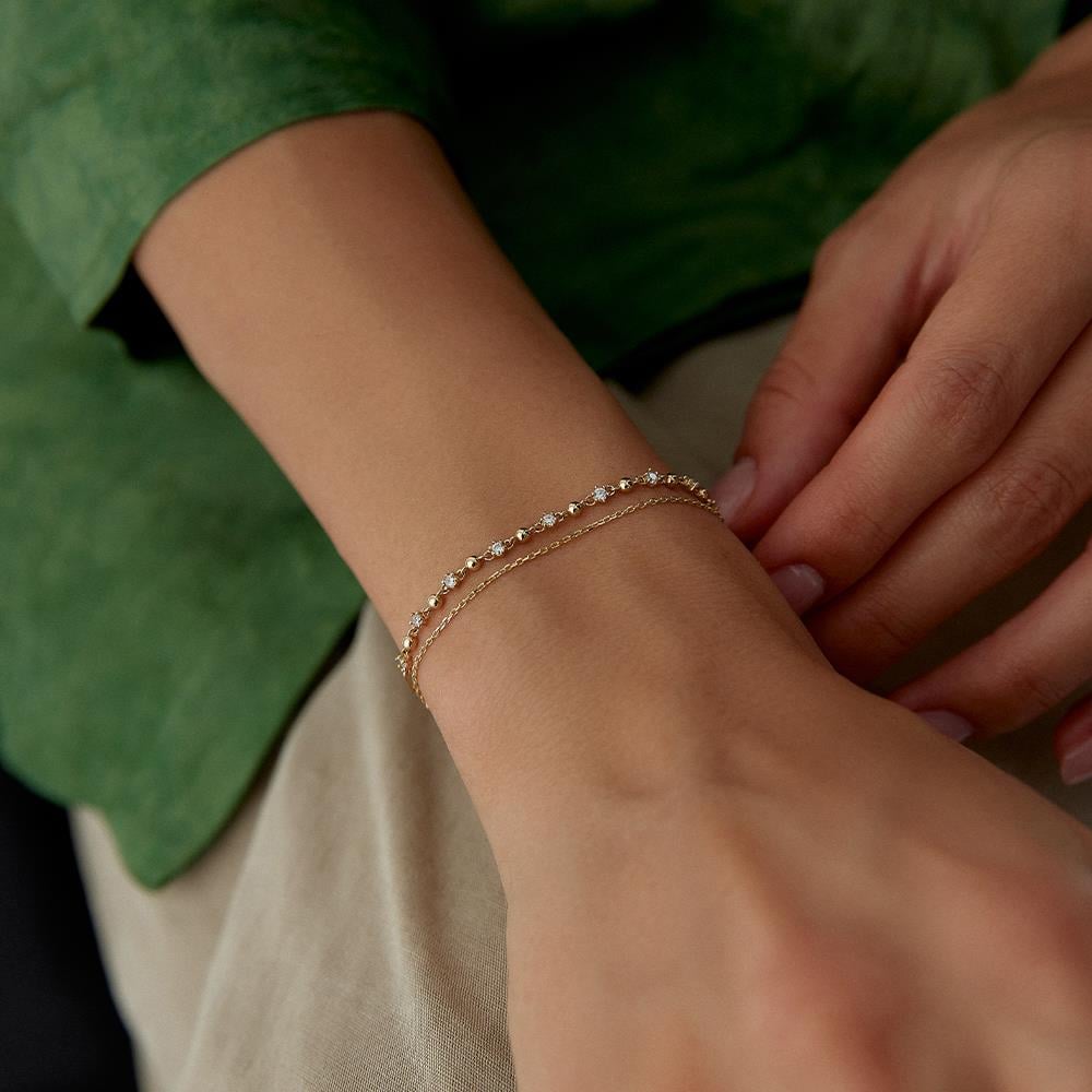 Taşlı Çift Zincir Minimal Altın Bileklik - Image 2