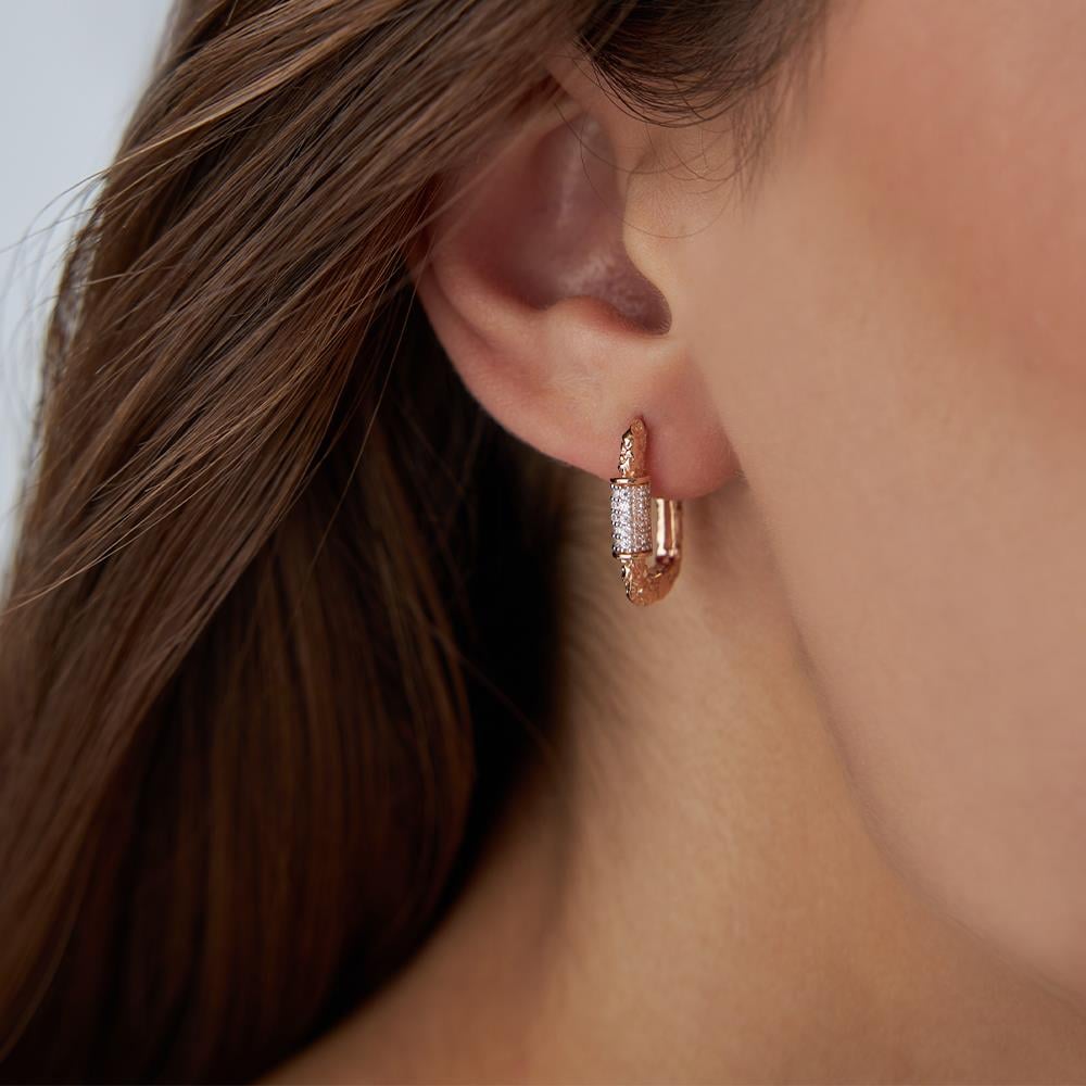 Taşlı Desenli Ataç Halka Küpe - Image 1