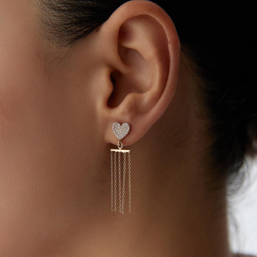 Taşlı Kalp Figür Tasarım Altın Küpe - Image 2