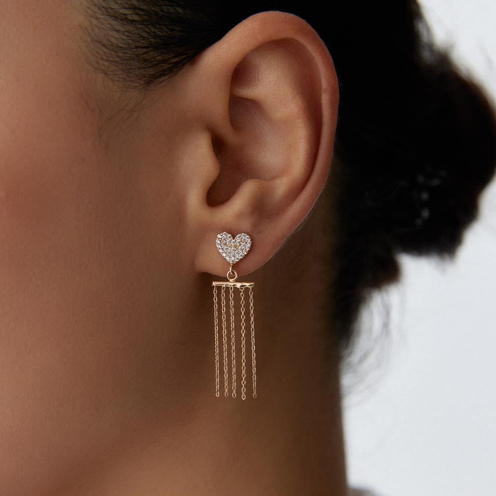 Taşlı Kalp Figür Tasarım Altın Küpe - Image 2