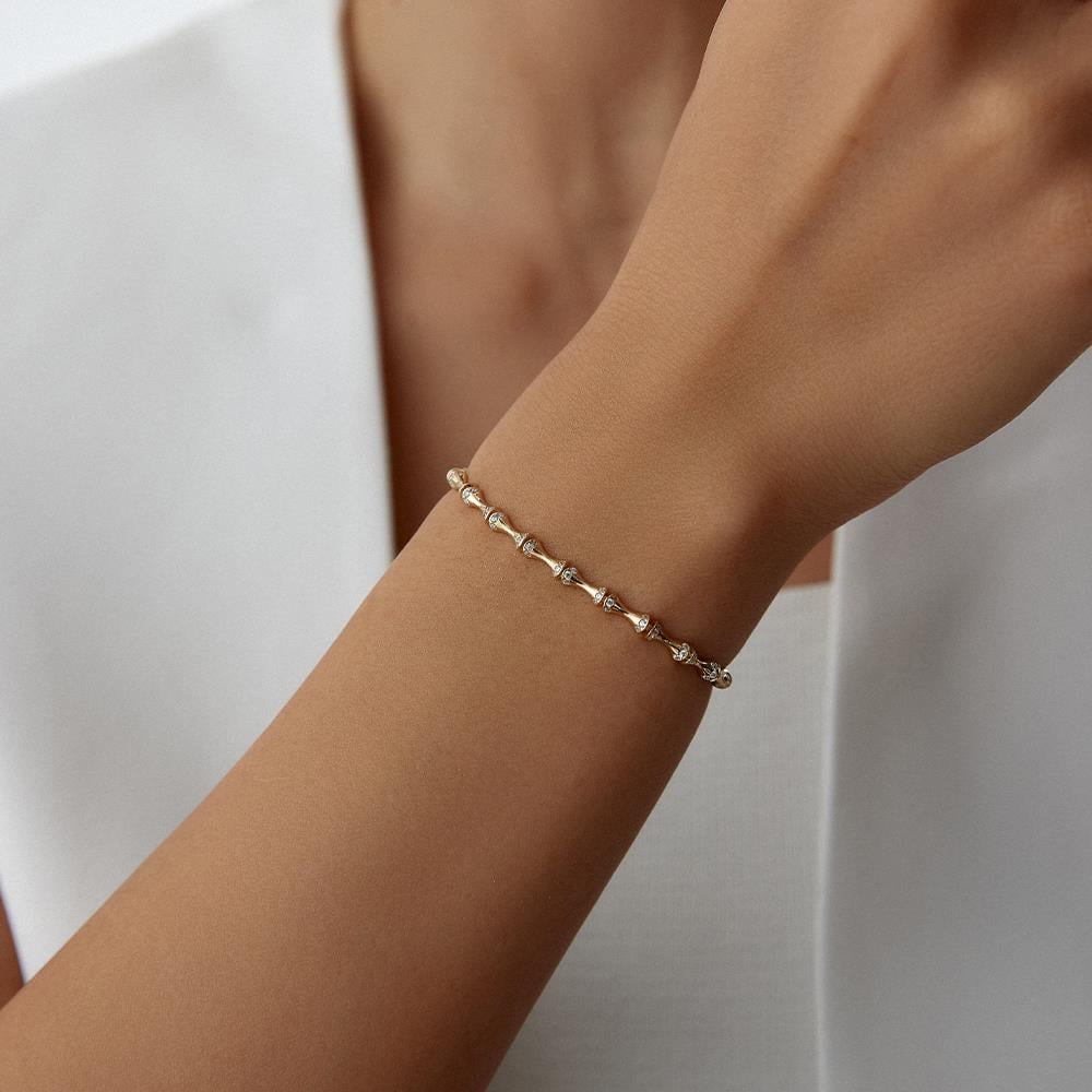 Taşlı Kemik Sıralı Altın Bileklik - Image 2