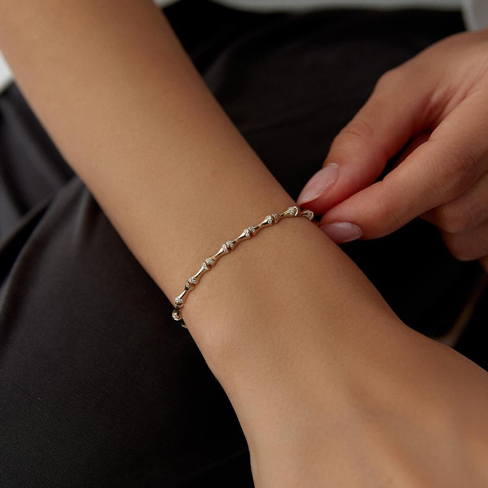 Taşlı Kemik Sıralı Altın Bileklik - Image 2