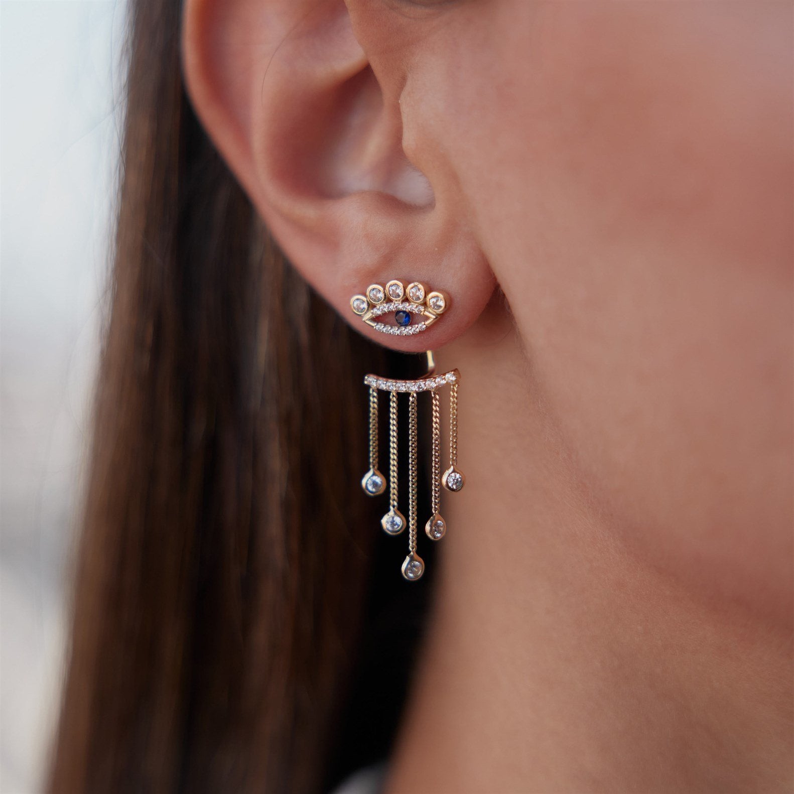 Taşlı Sallantı Göz Küpe - Image 1