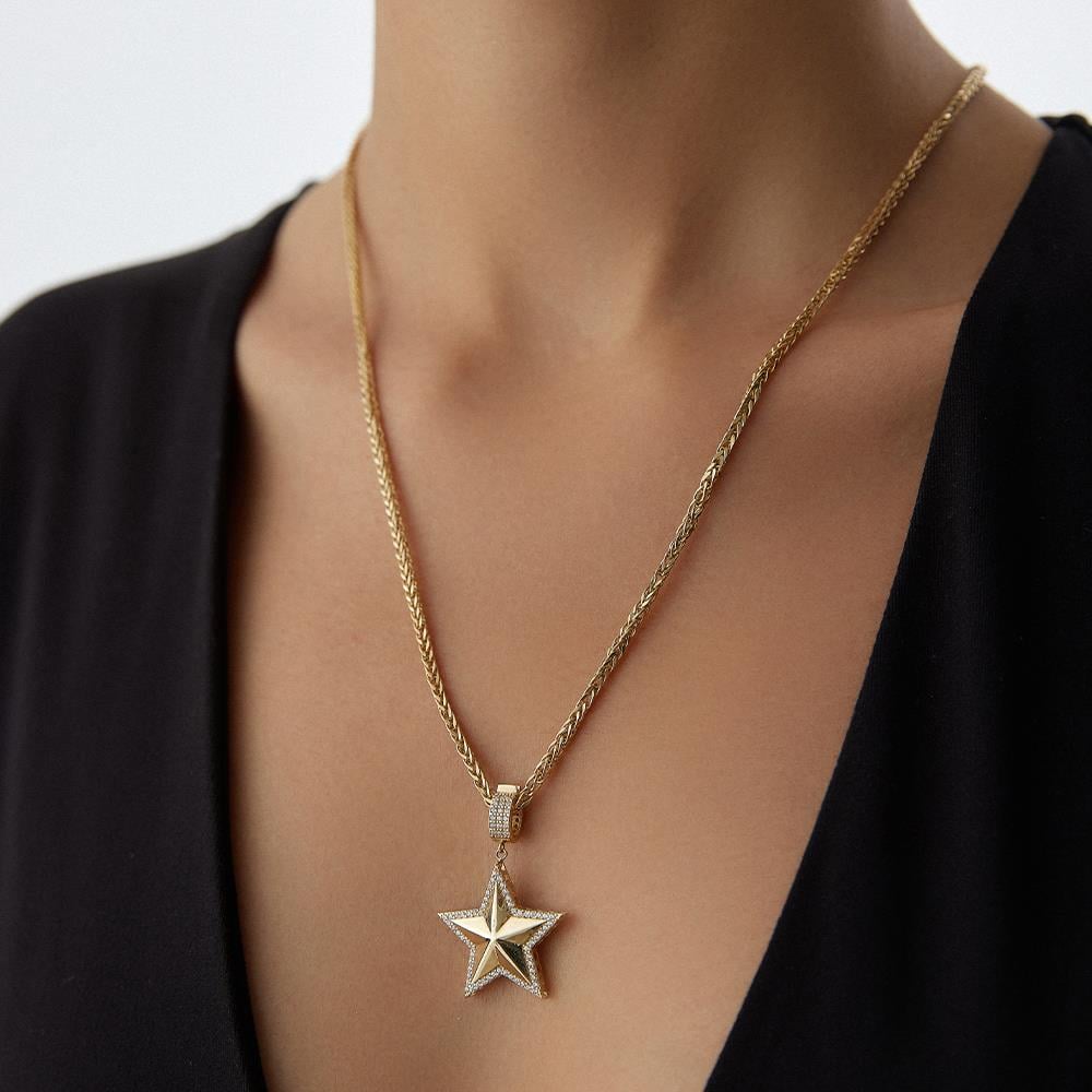 Taşlı Yıldız Altın Kolye Ucu - Image 1