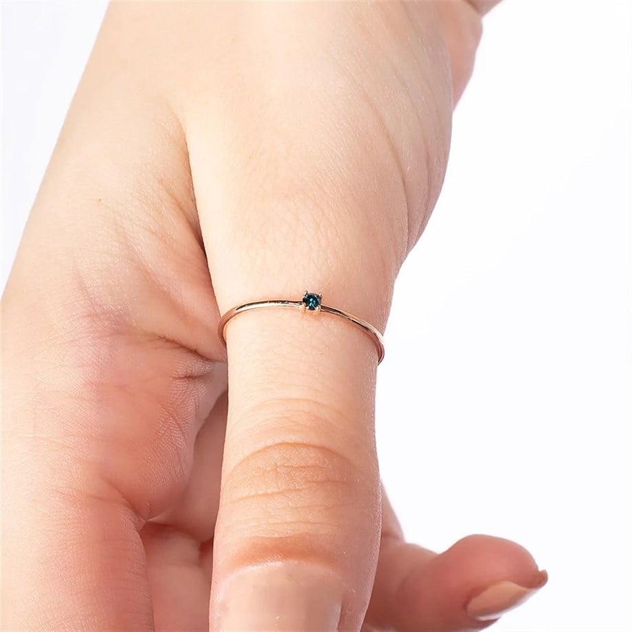 Tek Taş Mavi Pırlanta Yüzük - Image 3