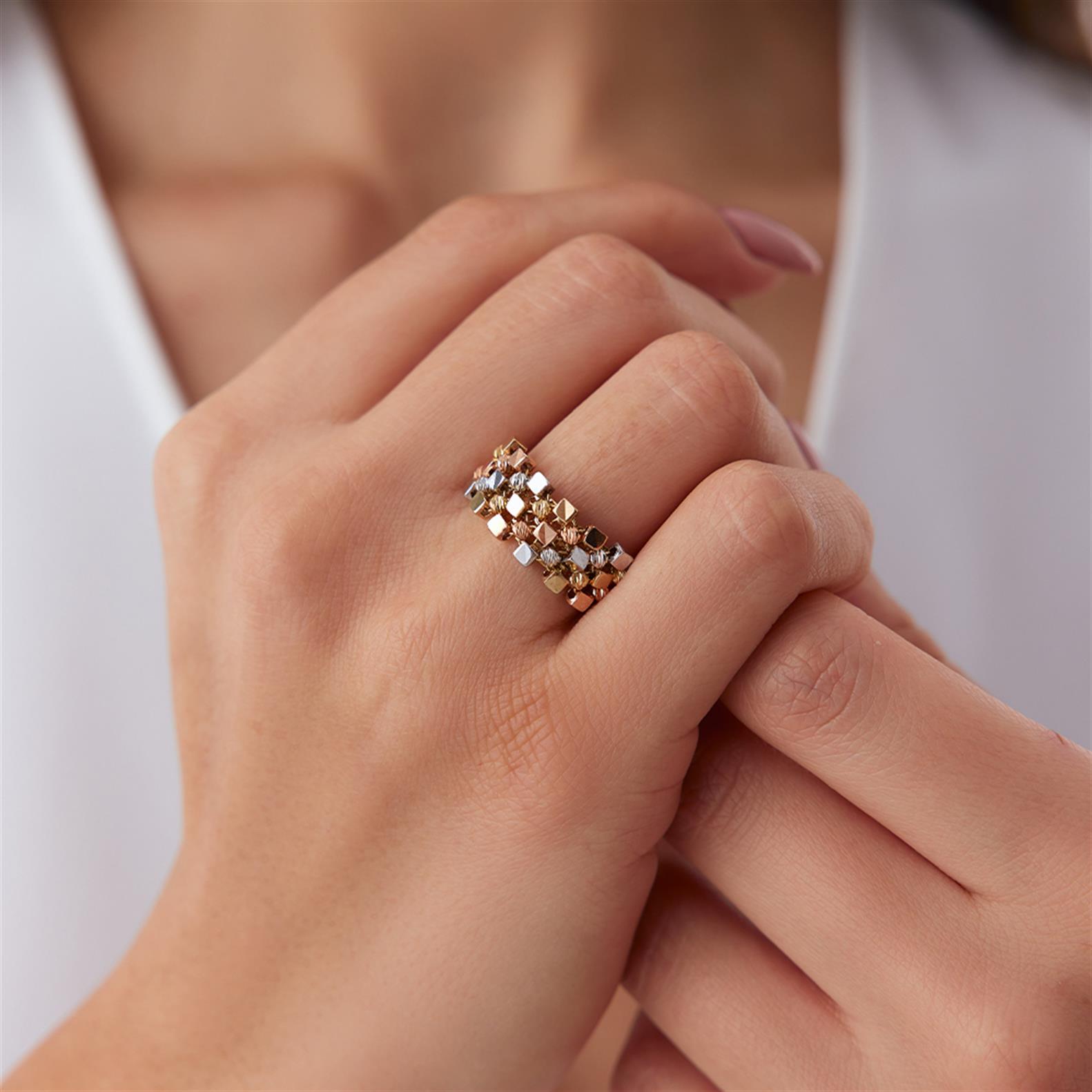 Üç Renk Altın Küp Ve Dorika Figürlü Altın Yüzük - Image 1