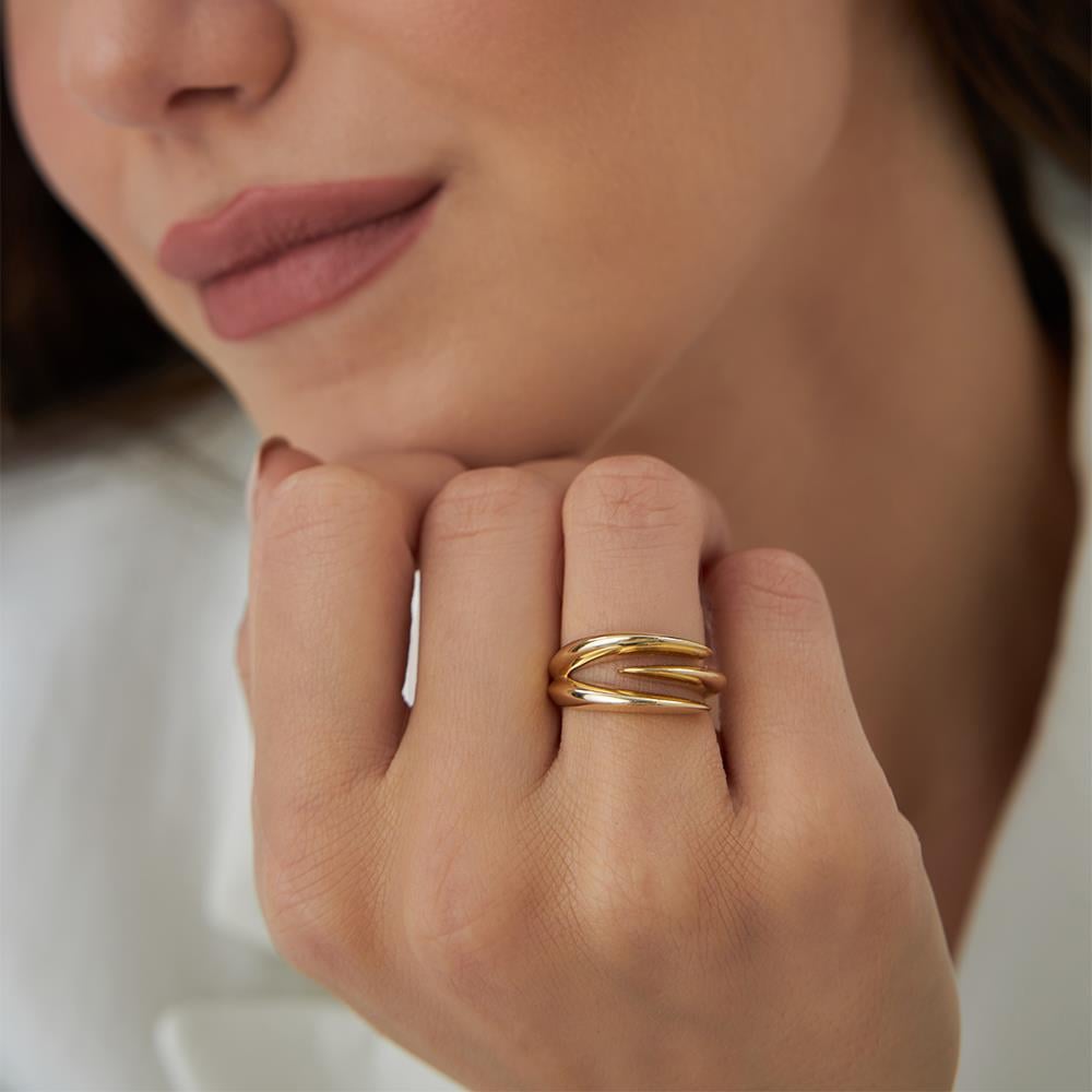 Üçlü Çizgi Pençe Altın Yüzük - Image 1