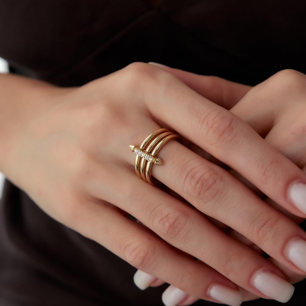 Üçlü Tasarım Çivi Altın Yüzük - Image 2