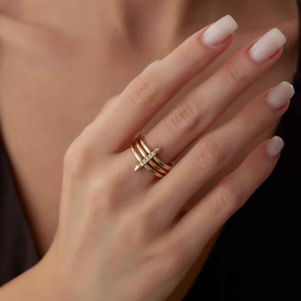 Üçlü Tasarım Çivi Altın Yüzük - Image 2