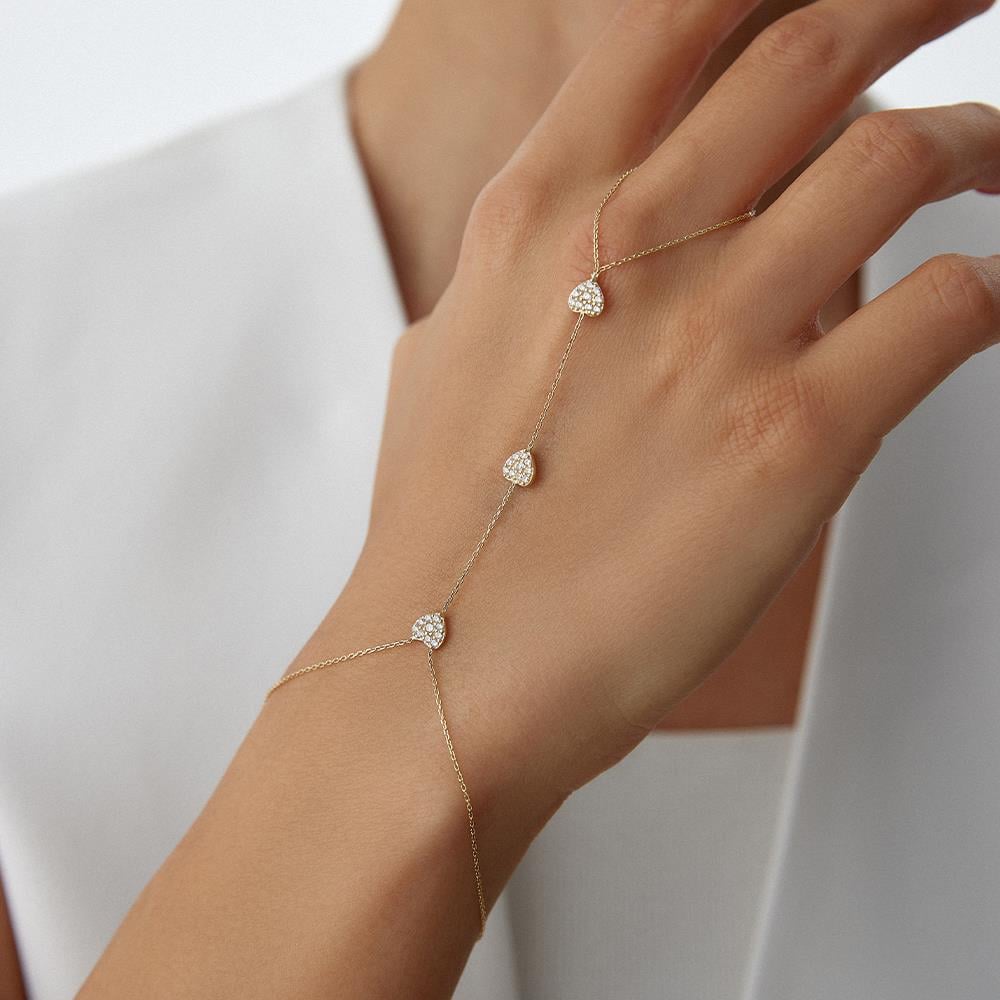 Üçlü Taşlı Altın Kalp Şahmeran Bileklik - Image 2