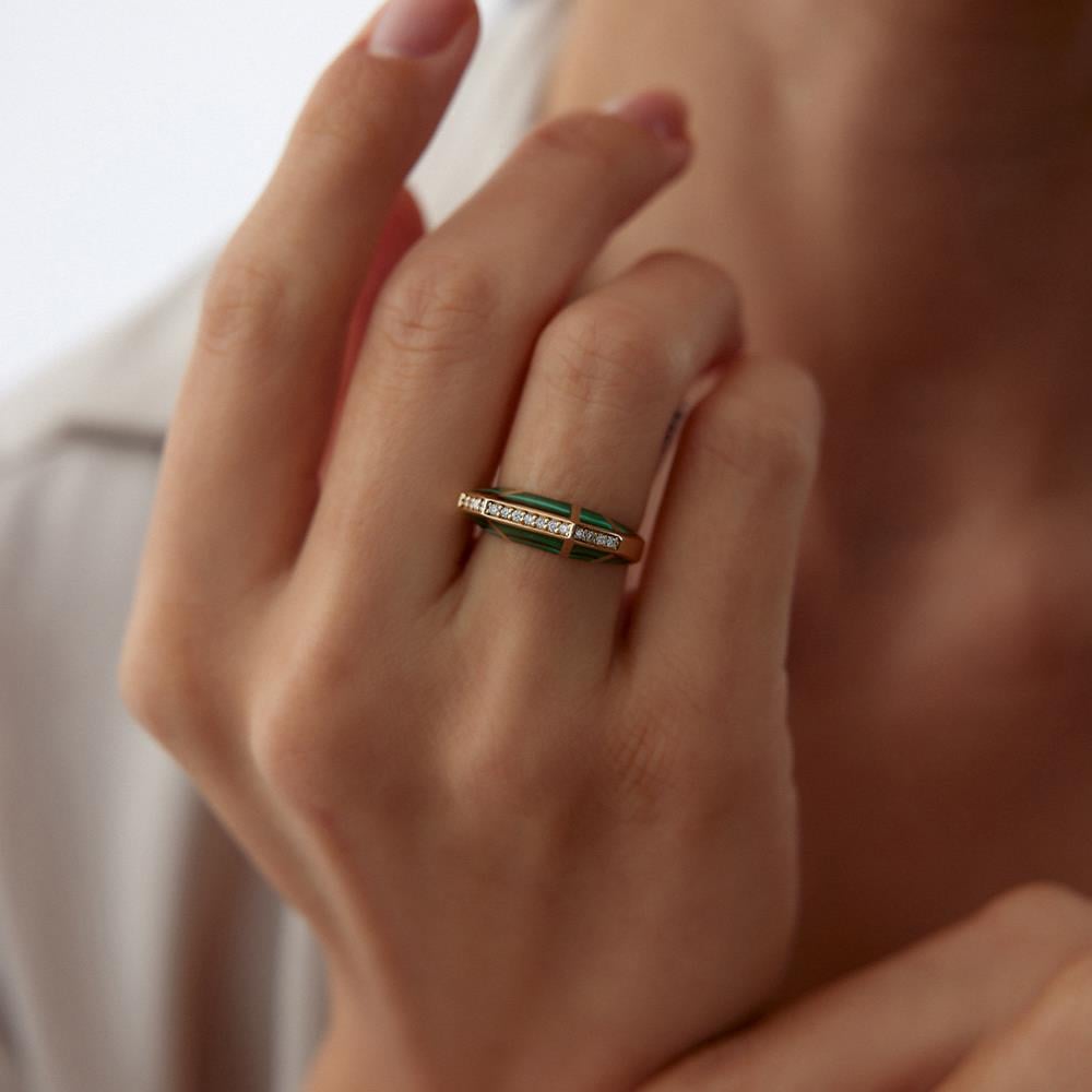 Yeşil Malahit Taşlı Pırlanta Yüzük - Image 2