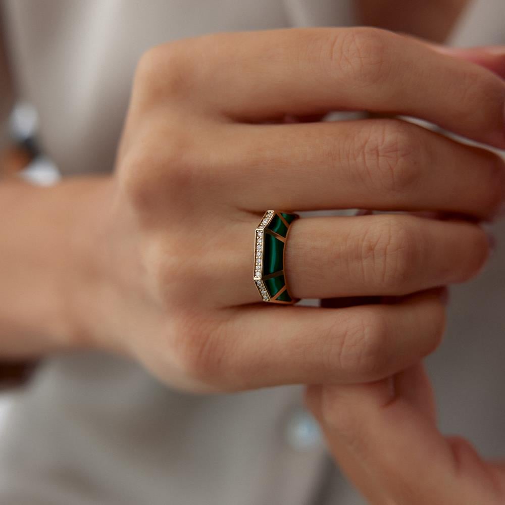 Yeşil Malahit Taşlı Pırlanta Yüzük - Image 2