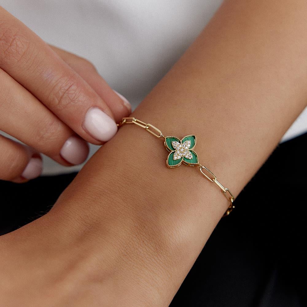 Yeşil Malahit Taşlı Yonca Altın Bileklik - Image 2