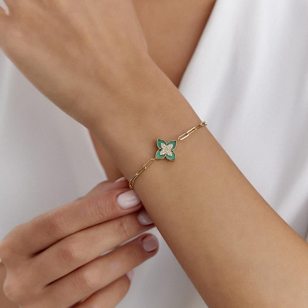 Yeşil Malahit Taşlı Yonca Altın Bileklik - Image 2