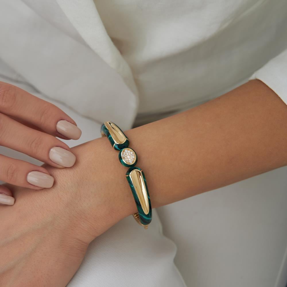 Yeşil Mineli Özel Tasarım Altın Kelepçe - Image 2