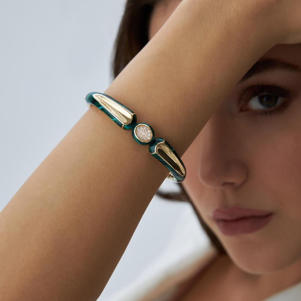 Yeşil Mineli Özel Tasarım Altın Kelepçe - Image 2