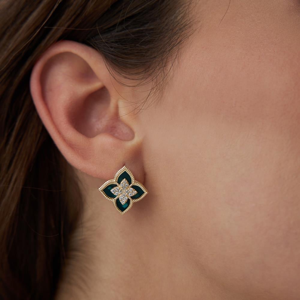 Yeşil Mineli Yonca Tasarım Altın Küpe - Image 2