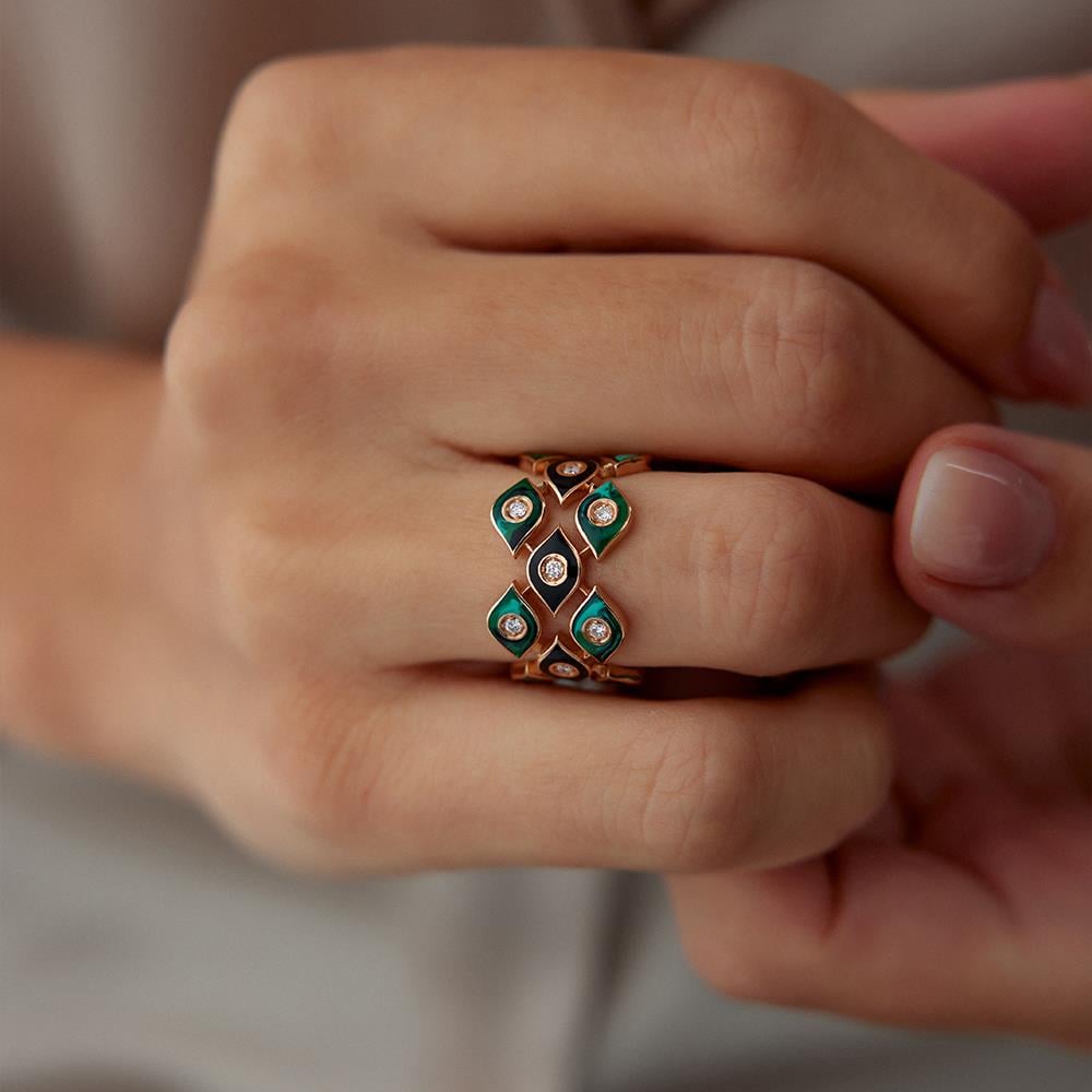 Yeşil Mineli Tasarım Pırlanta Yüzük - Image 1