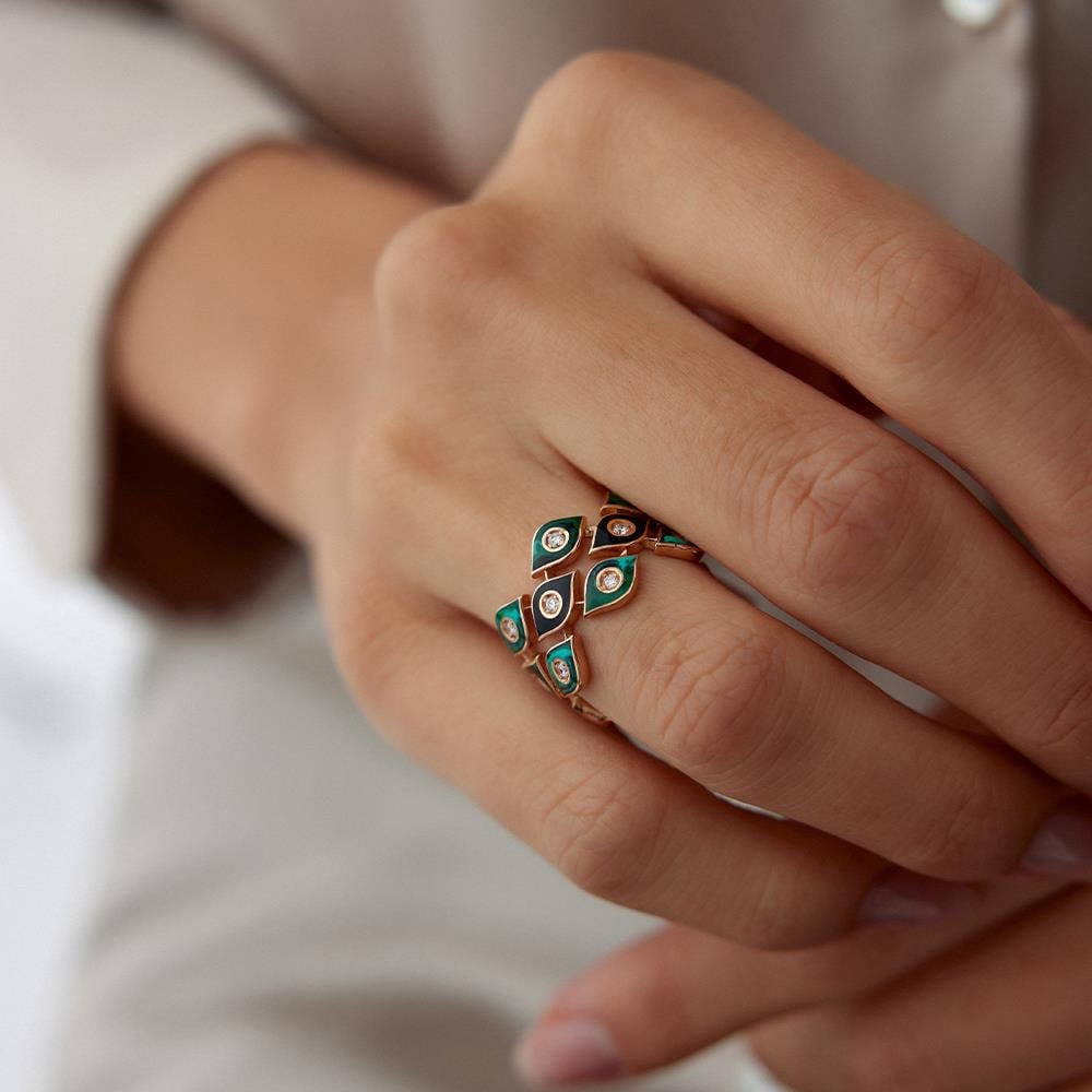 Yeşil Mineli Tasarım Pırlanta Yüzük - Image 2