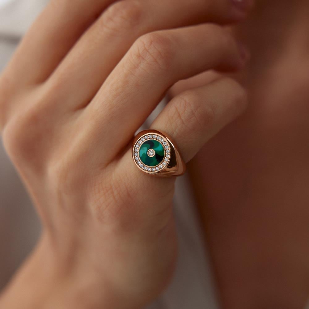 Yeşil Mineli Tasarım Şövalye Pırlanta Yüzük - Image 1