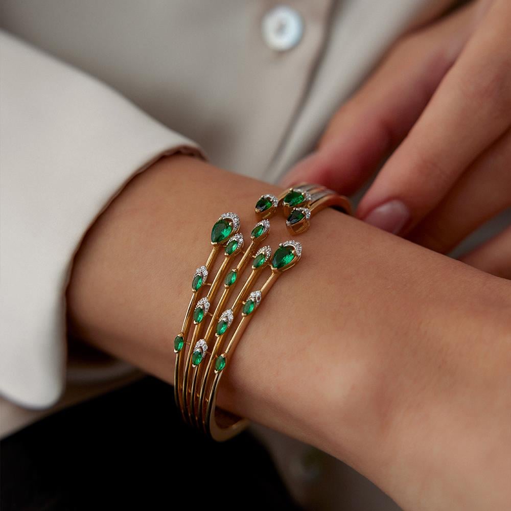 Yeşil Taşlı Altın Kelepçe - Image 2