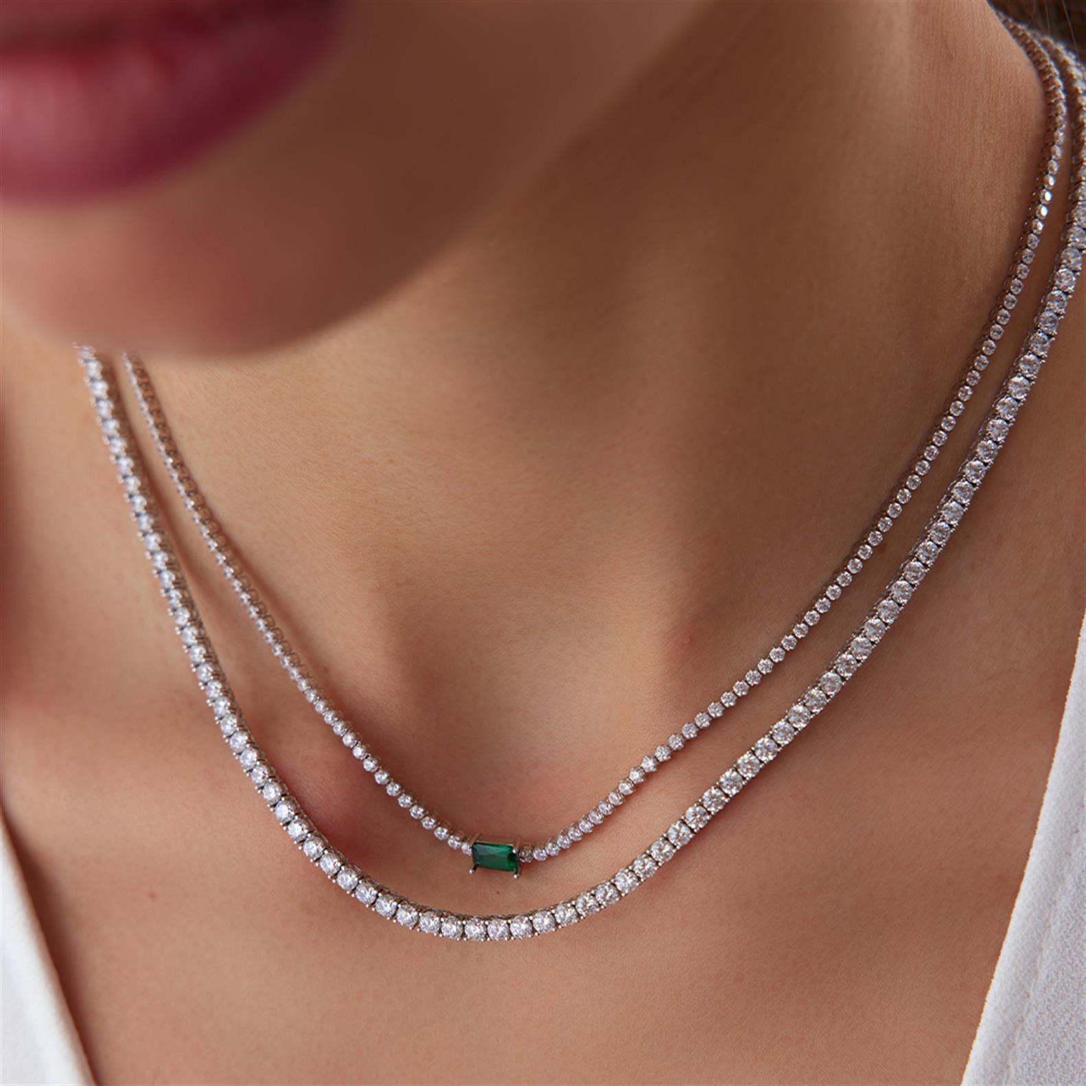 Yeşil Taşlı Choker Altın Suyolu Kolye - Image 2