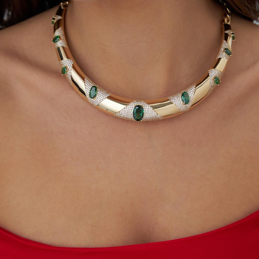 Yeşil Taşlı Tasarım Altın Gerdanlık - Image 1