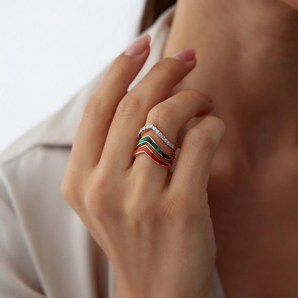 Yeşil Ve Kırmızı Mineli Pırlanta Yüzük - Image 2