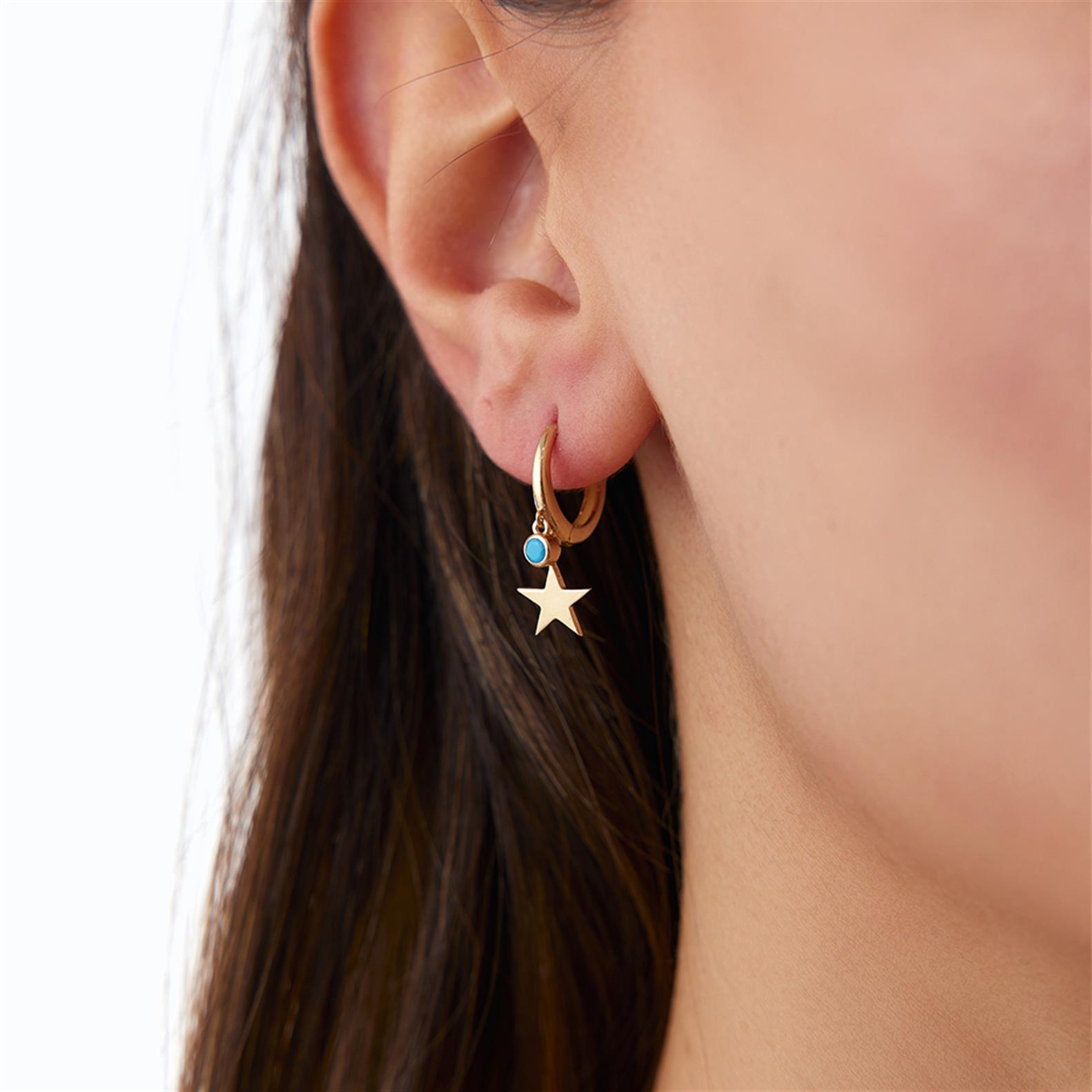 Yıldız Figürlü Firuzeli Halka Küpe - Image 1