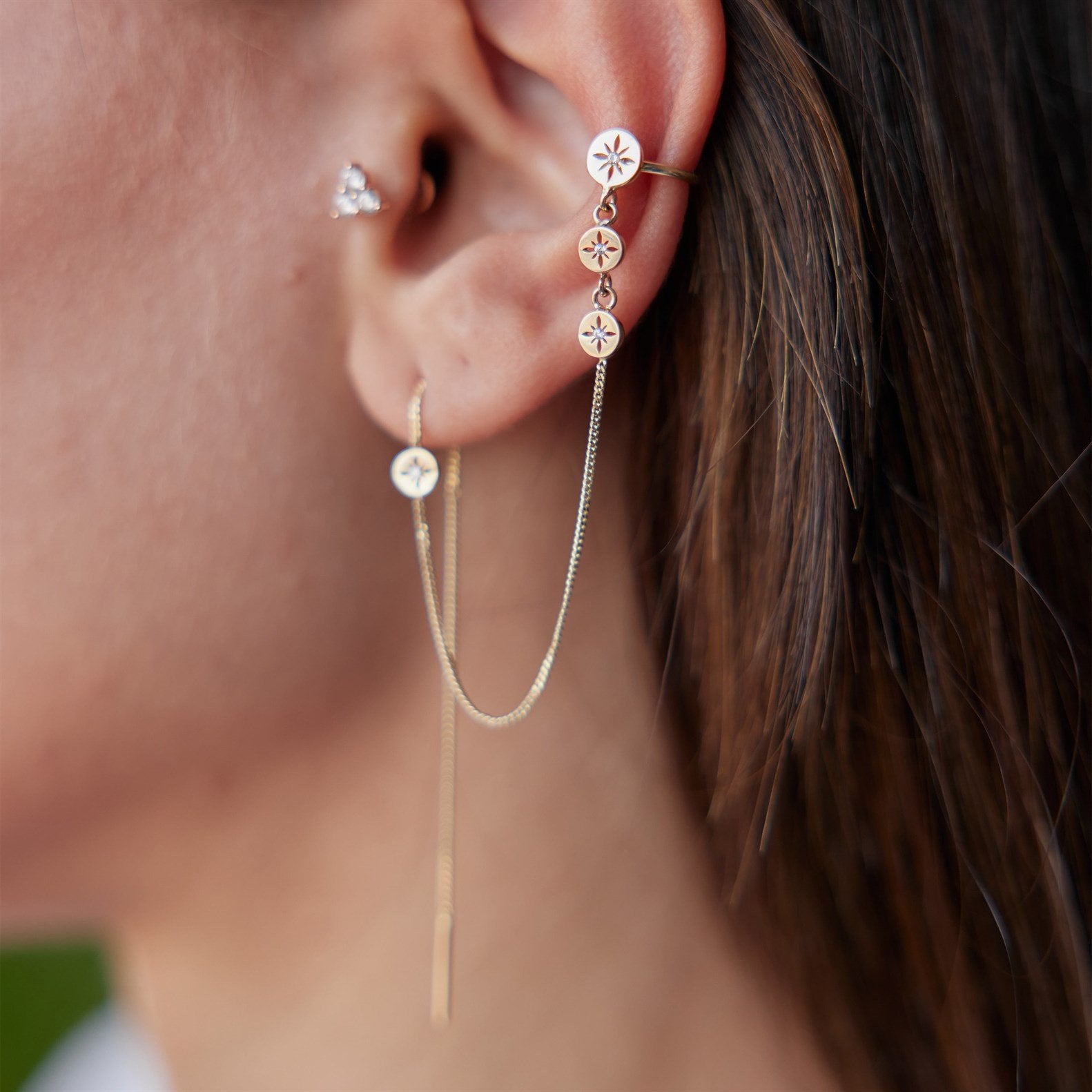 Zincirli Sallantı Earcuff Küpe - Image 1