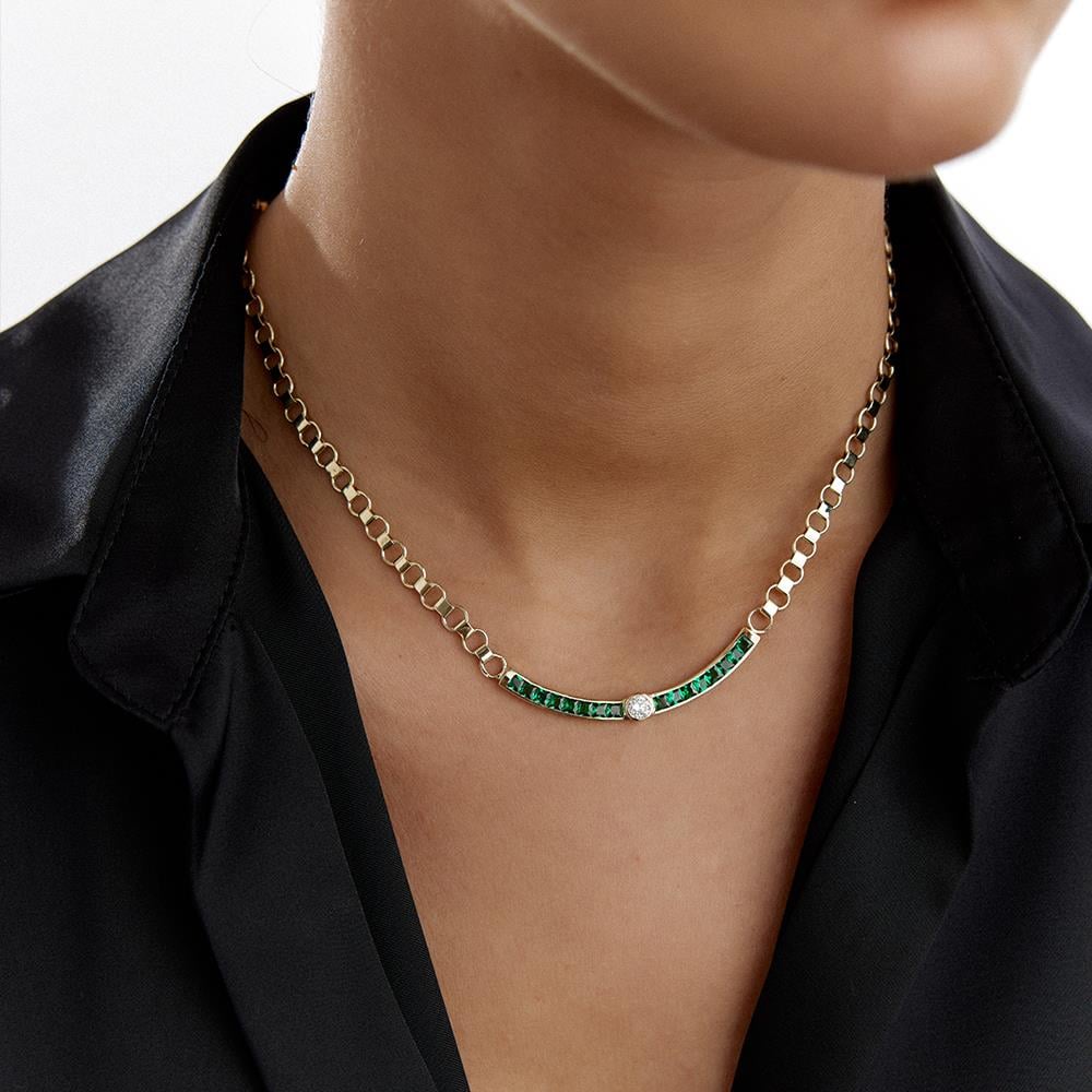 Zümrüt Taşlı Tasarım Pırlanta Kolye - Image 1